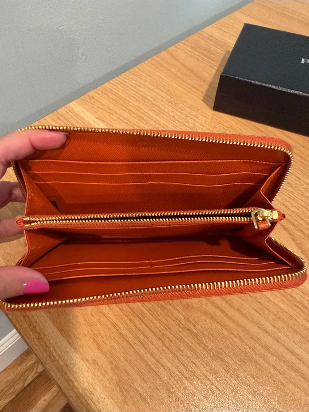 Prada Orange Saffiano Leather Continental Wallet